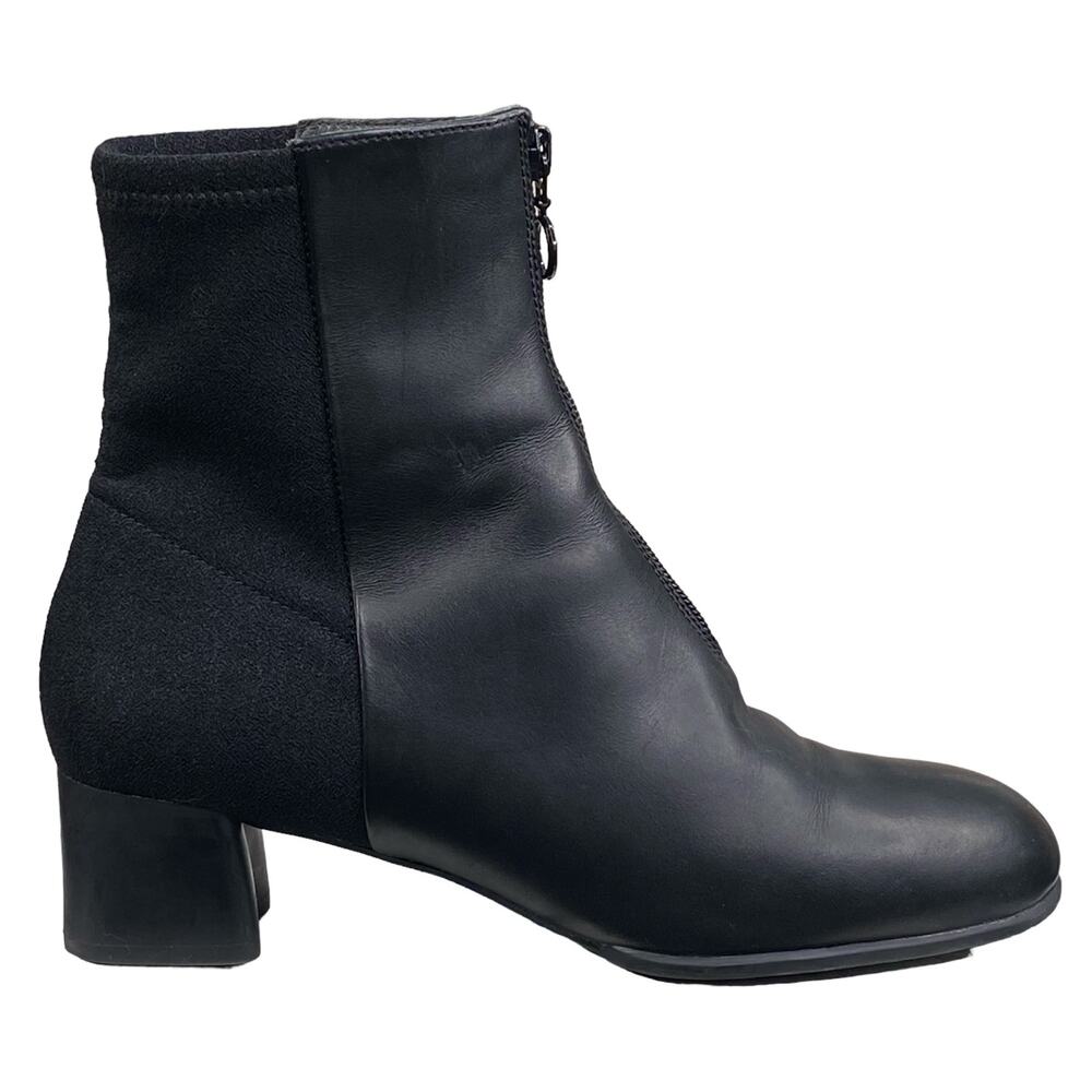 Camper Women’s Katie Black Leather Front Zip Ankle Boot Size 39 US 9